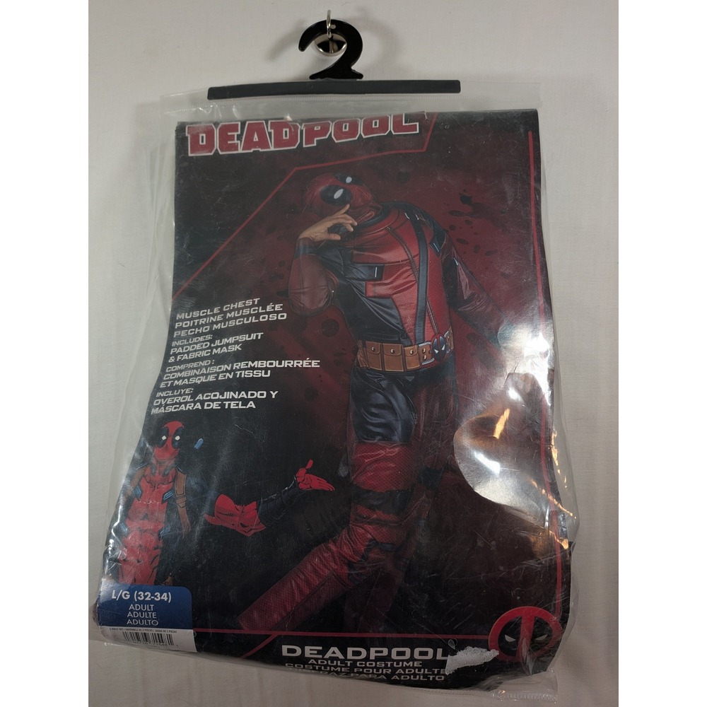 Marvel Deadpool Muscle Chest Adult Costume Jumpsuit & Mask Large 32-34 Red Black